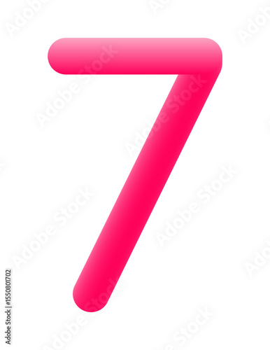 A clean number seven in bright pink with a diagonal stem and bold crossbar, its minimal style emphasized by soft lighting and a vibrant gradient shine.