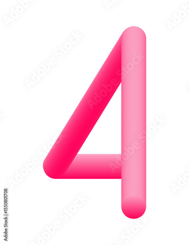 A stylized number four in neon pink hues, angled sharply with strong lines, its vertical and diagonal strokes blend softly with the pink-toned lighting.