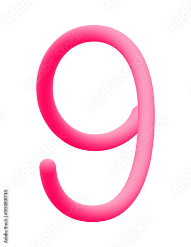 A fun, rounded number nine shaded with a pink gradient, curving into a swirl that feels soft and inflated, placed against a clean white square tile.