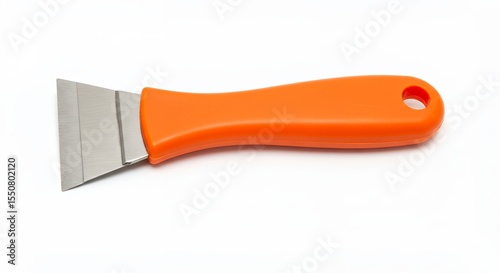 Orange handle metal scraper isolated on white background