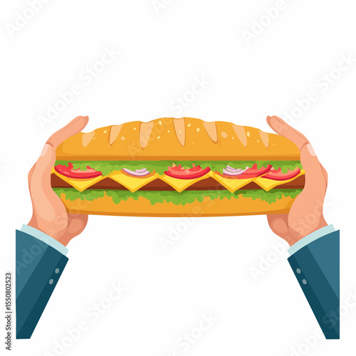Vector Image of hands holding a giant sub sandwich 13