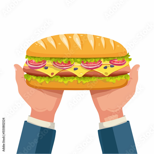 Vector Image of hands holding a giant sub sandwich 10