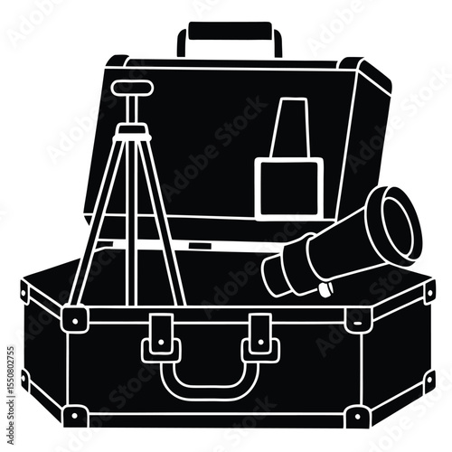 Biologist element isolated field observation kit on white background