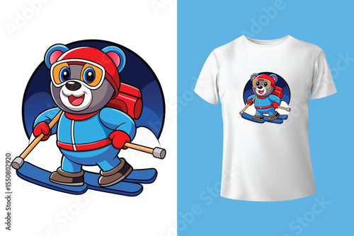 Ski winter sport vintage typography t shirt design with glasses and skier silhouette	