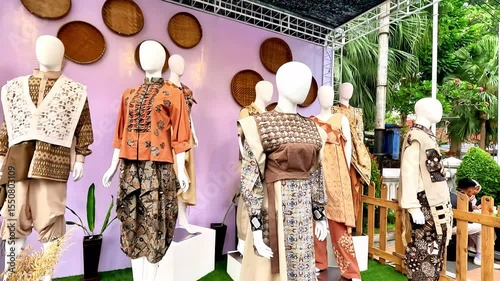Batik clothes are mounted on mannequins. Looks elegant. Traditional Indonesian clothes.