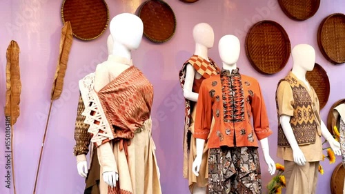 Batik clothes are mounted on mannequins. Looks elegant. Traditional Indonesian clothes.