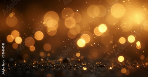 Sparkling golden Christmas lights glow softly in a blurred night background, perfect for a festive holiday celebration design