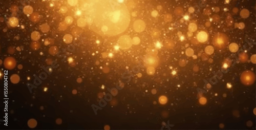 Golden Christmas lights glow with a shiny, blurred bokeh, creating a bright holiday decoration