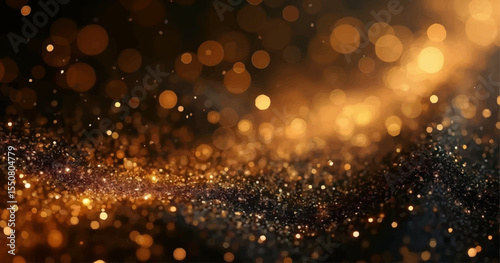 Golden, glowing bokeh lights shimmer through blurred raindrops on the window, a bright Christmas celebration design