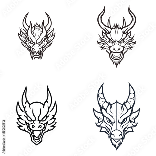 Dragon heads collection fantasy illustration