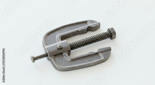 Gray metal clamp on white surface