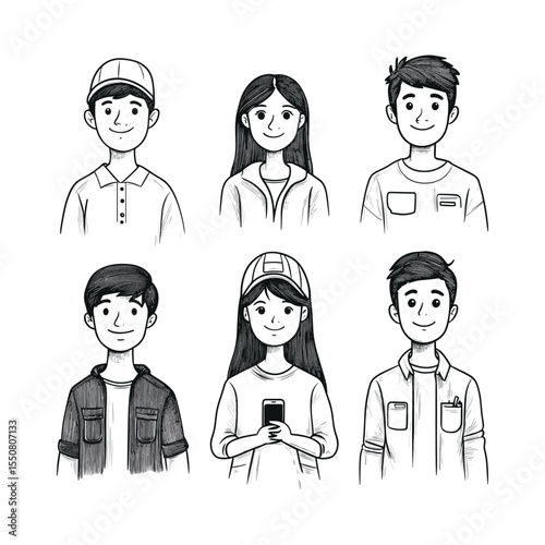 Group of students hand drawn avatars