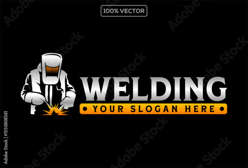 welding welder service logo emblem badge illustration vector illustration black background