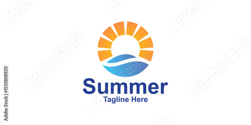 sun and Sea Ocean  Island Summer Vacation logo design creative elegant.