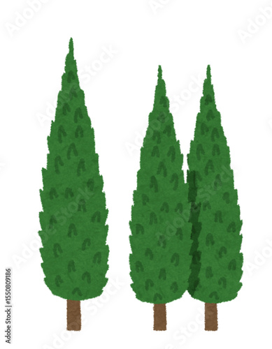 green trees isolated on white background