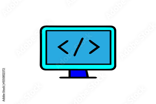 The image displays a stylized, two-dimensional illustration of a computer monitor. The monitor has a black frame and a bright blue screen. 