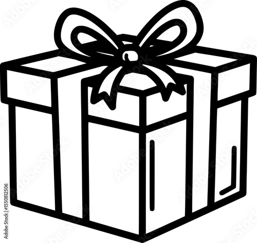 Hand drawing sketch of a wrapped gift box line art.