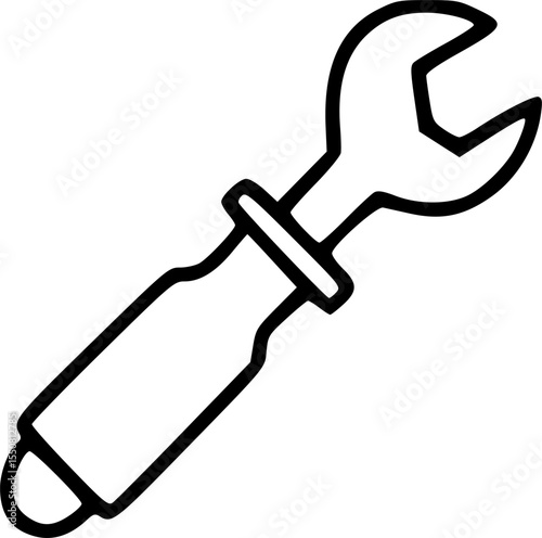 Simple hand-drawn pipe wrench tool line art clip art.