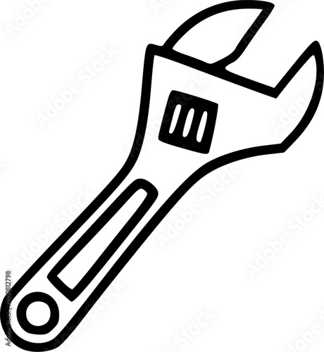 Simple hand-drawn adjustable spanner line art clip art.