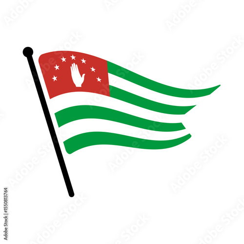 National flag of Abkhazia.  Abkhazia flag computer digital vector illustration icon design.  Fluttering flagpole flag.
