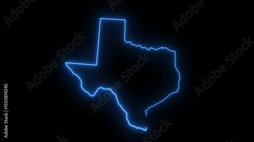 Glowing Map of Texas, modern blue outline Map mash line and point scales on technology black background. glowing neon effect