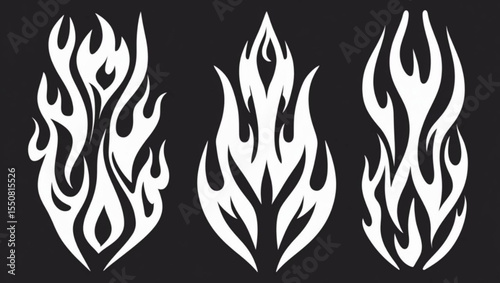 Tribal tattoo design set with decorative wings and floral ornament elements
