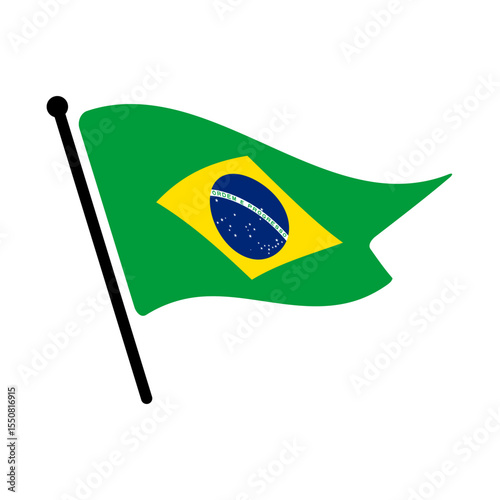National flag of Brazil.  Brazil flag computer digital vector illustration icon design.  Fluttering flagpole flag.