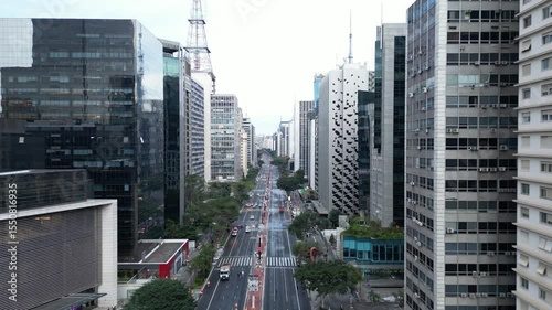Aerial drone footage of Avenida Paulista fully cleaned after LGBT Pride Parade – 4K