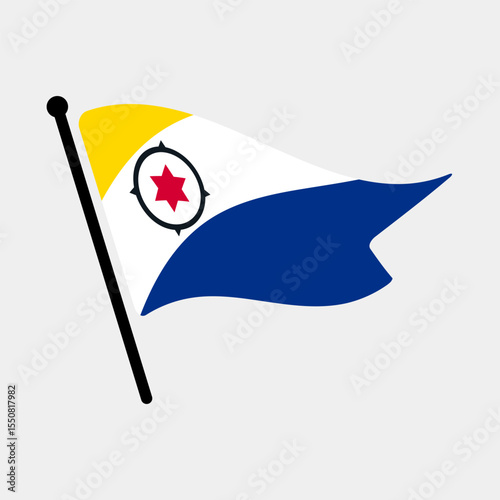 National flag of Caribisch Nederland.  Caribisch Nederland flag computer digital vector illustration icon design.  Fluttering flagpole flag.