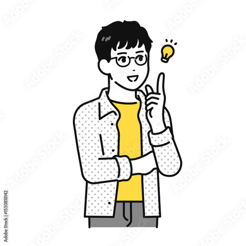 ひらめく 思いつく 解決 若い男性 イラスト 素材