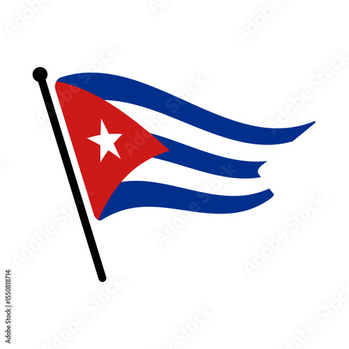 National flag of Cuba.  Cuba flag computer digital vector illustration icon design.  Fluttering flagpole flag.