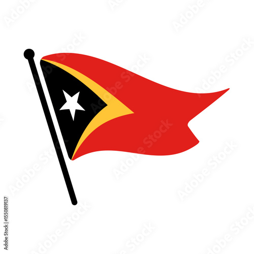 National flag of East Timor.  East Timor flag computer digital vector illustration icon design.  Fluttering flagpole flag.