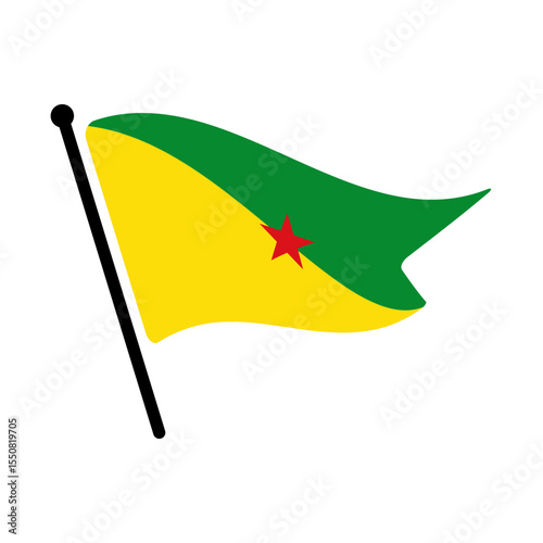National flag of French Guiana.  French Guiana flag computer digital vector illustration icon design.  Fluttering flagpole flag.