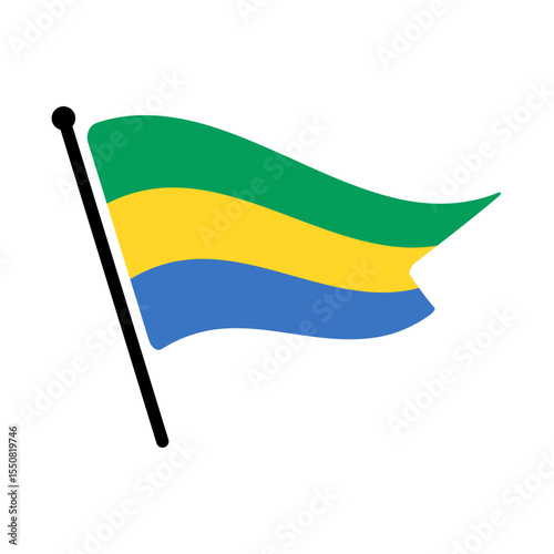 National flag of Gabon.  Gabon flag computer digital vector illustration icon design.  Fluttering flagpole flag.