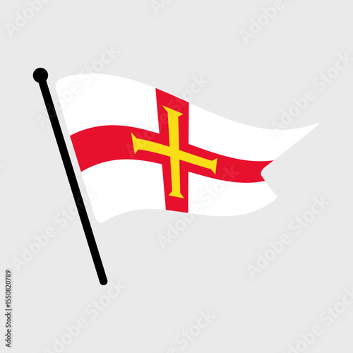 National flag of Guernsey.  Guernsey flag computer digital vector illustration icon design.  Fluttering flagpole flag.