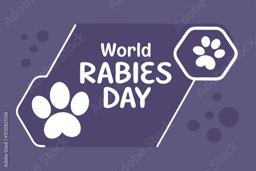 Illustration promoting awareness for world rabies day with paw prints and text