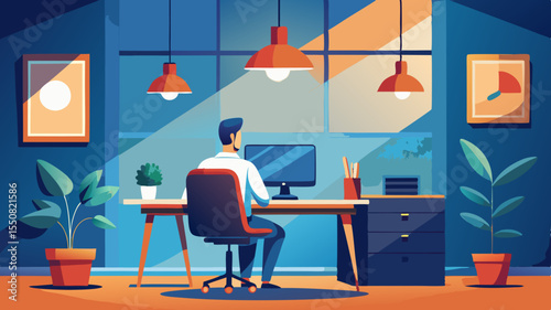 Person working at a desk in a modern office setting