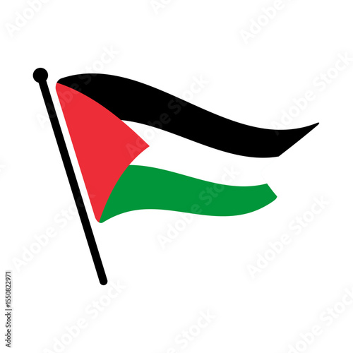 National flag of Palestine.  Palestine flag computer digital vector illustration icon design.  Fluttering flagpole flag.