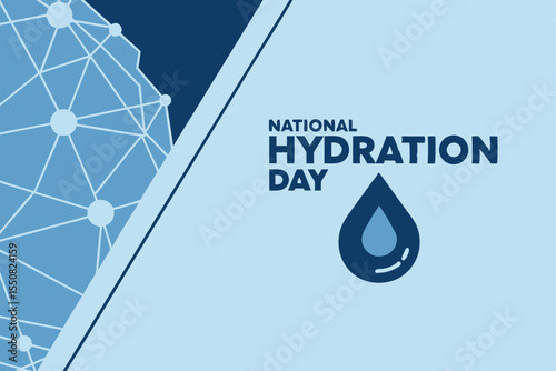 National hydration day blue themed conceptual graphic with water drop and network