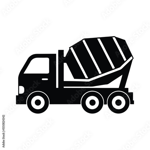 Concrete mixer truck vector silhouette icon