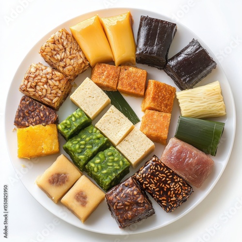 A different delicious Filipino dessert, Kakanin, a spread of assorted traditional rice cakes like suman, 