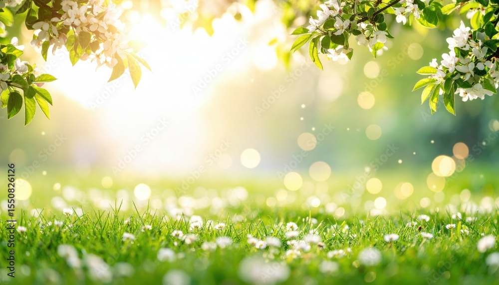 Obraz premium Basking in the warmth of spring blossoms lush green meadow nature photography bright environment close-up view serenity and tranquility