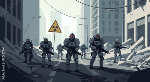 Post-Apocalyptic City Soldiers in Ruins