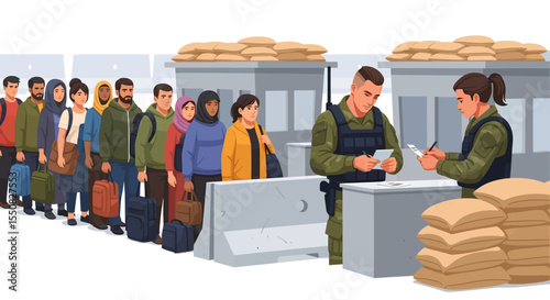 Immigration Checkpoint Refugees Await Processing