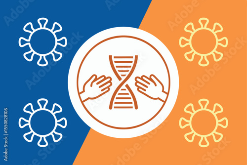 The battle between dna repair and infectious viruses represented with clean geometric forms.