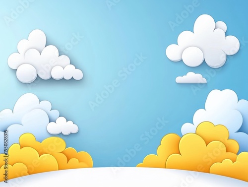 Cartoonish clouds and hills