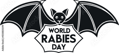 Vector illustration of a bat with wings and text celebrating world rabies day
