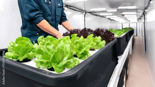 Indoor Hydroponic Farming with Fresh Lettuce Cultivation