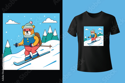 Ski winter sport vintage typography t shirt design with glasses and skier silhouette	