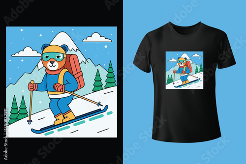 Ski winter sport vintage typography t shirt design with glasses and skier silhouette	